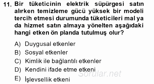 Tüketim Bilinci ve Bilinçli Tüketici 2014 - 2015 Dönem Sonu Sınavı 11.Soru