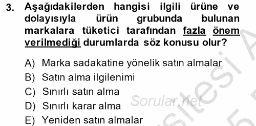 Tüketim Bilinci ve Bilinçli Tüketici 2014 - 2015 Dönem Sonu Sınavı 3.Soru