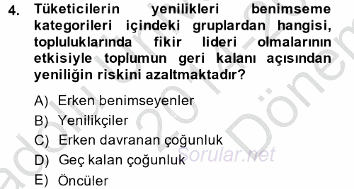 Tüketim Bilinci ve Bilinçli Tüketici 2014 - 2015 Dönem Sonu Sınavı 4.Soru