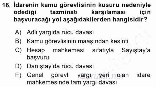 İdare Hukuku 2016 - 2017 3 Ders Sınavı 16.Soru