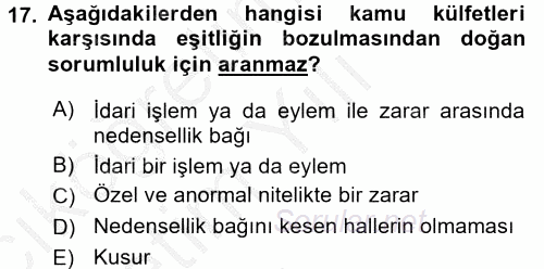 İdare Hukuku 2016 - 2017 3 Ders Sınavı 17.Soru