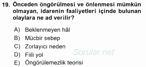 İdare Hukuku 2016 - 2017 3 Ders Sınavı 19.Soru