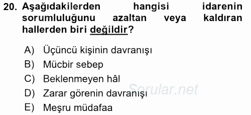 İdare Hukuku 2016 - 2017 3 Ders Sınavı 20.Soru