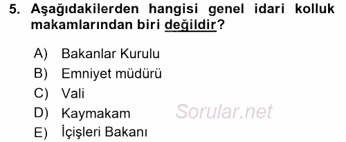 İdare Hukuku 2016 - 2017 3 Ders Sınavı 5.Soru