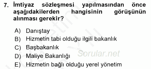 İdare Hukuku 2016 - 2017 3 Ders Sınavı 7.Soru
