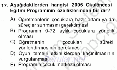 İlköğretime Hazırlık Ve İlköğretim Programları 2013 - 2014 Ara Sınavı 17.Soru