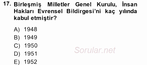 İnsan Hakları Ve Kamu Özgürlükleri 2014 - 2015 Tek Ders Sınavı 17.Soru