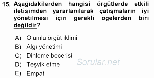 Çatışma ve Stres Yönetimi 1 2015 - 2016 Dönem Sonu Sınavı 15.Soru