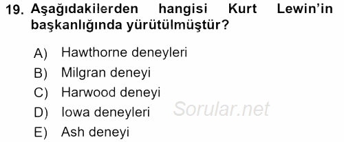 Çatışma ve Stres Yönetimi 1 2015 - 2016 Dönem Sonu Sınavı 19.Soru