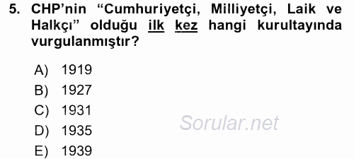 Türkiye´de Demokrasi Ve Parlemento Tarihi 2016 - 2017 Dönem Sonu Sınavı 5.Soru