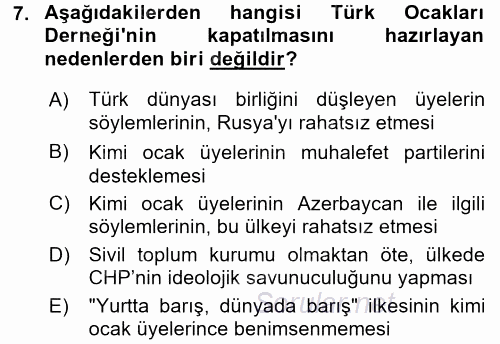 Türkiye´de Demokrasi Ve Parlemento Tarihi 2016 - 2017 Dönem Sonu Sınavı 7.Soru