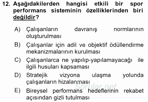 Spor Yönetimi 2015 - 2016 Dönem Sonu Sınavı 12.Soru