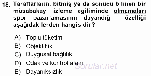 Spor Yönetimi 2015 - 2016 Dönem Sonu Sınavı 18.Soru