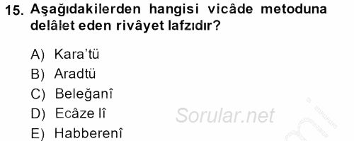 Hadis Tarihi ve Usulü 2013 - 2014 Dönem Sonu Sınavı 15.Soru