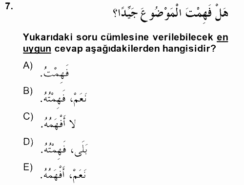 Arapça 2 2014 - 2015 Dönem Sonu Sınavı 7.Soru