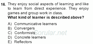 Özel Öğretim Yöntemleri 2014 - 2015 Ara Sınavı 16.Soru