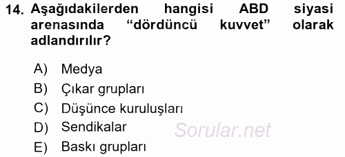 Amerikan Dış Politikası 2015 - 2016 Tek Ders Sınavı 14.Soru