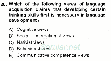 Çocuklara Yabancı Dil Öğretimi 1 2013 - 2014 Ara Sınavı 20.Soru