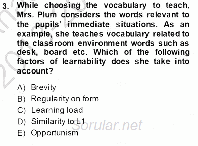 Çocuklara Yabancı Dil Öğretimi 1 2013 - 2014 Ara Sınavı 3.Soru