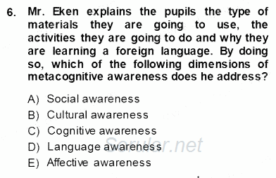 Çocuklara Yabancı Dil Öğretimi 1 2013 - 2014 Ara Sınavı 6.Soru