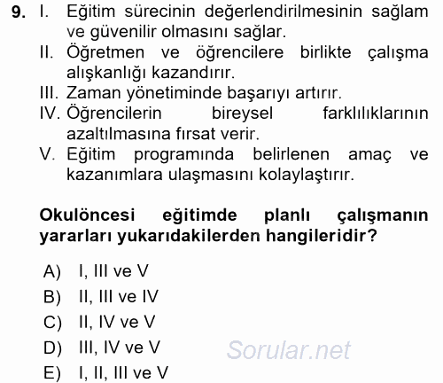 Özel Öğretim Yöntemleri 1 2017 - 2018 Dönem Sonu Sınavı 9.Soru