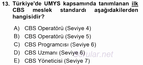 Coğrafi Bilgi Sistemleri Standartları ve Temel Mevzuat 2016 - 2017 Dönem Sonu Sınavı 13.Soru