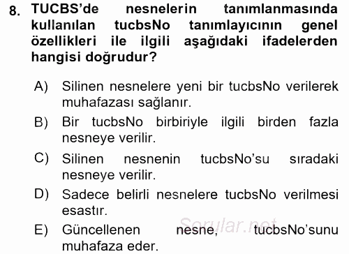 Coğrafi Bilgi Sistemleri Standartları ve Temel Mevzuat 2016 - 2017 Dönem Sonu Sınavı 8.Soru