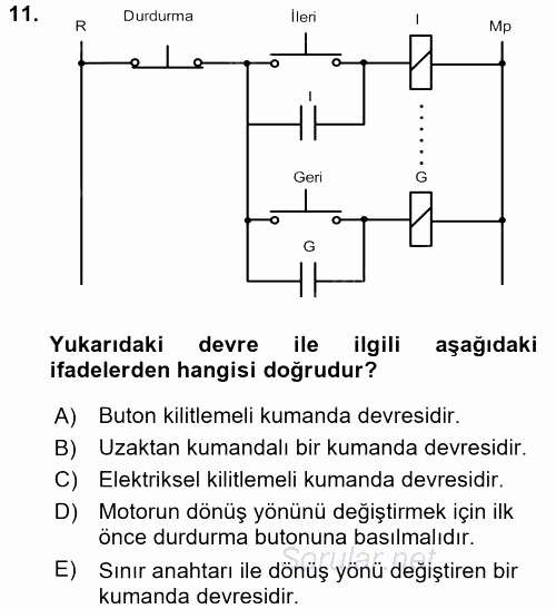 Elektromekanik Kumanda Sistemleri 2015 - 2016 Tek Ders Sınavı 11.Soru