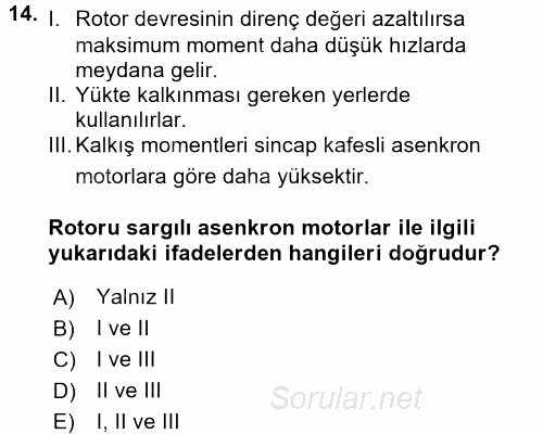 Elektromekanik Kumanda Sistemleri 2015 - 2016 Tek Ders Sınavı 14.Soru