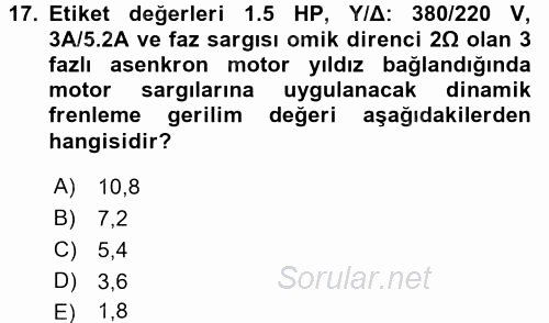 Elektromekanik Kumanda Sistemleri 2015 - 2016 Tek Ders Sınavı 17.Soru