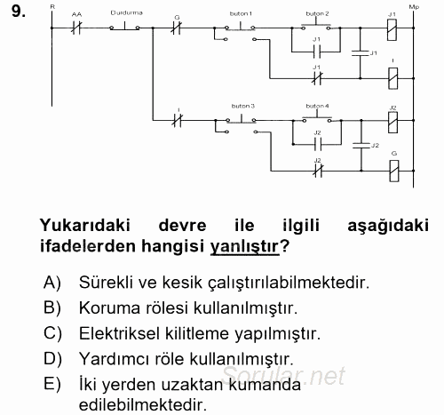 Elektromekanik Kumanda Sistemleri 2015 - 2016 Tek Ders Sınavı 9.Soru