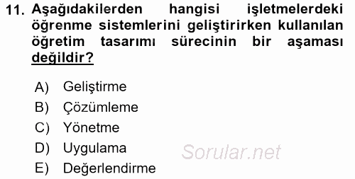 İşletmelerde Eğitim ve Geliştirme 2016 - 2017 3 Ders Sınavı 11.Soru