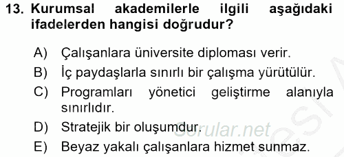 İşletmelerde Eğitim ve Geliştirme 2016 - 2017 3 Ders Sınavı 13.Soru