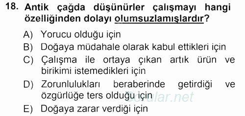 Ekonomi Sosyolojisi 2012 - 2013 Dönem Sonu Sınavı 18.Soru