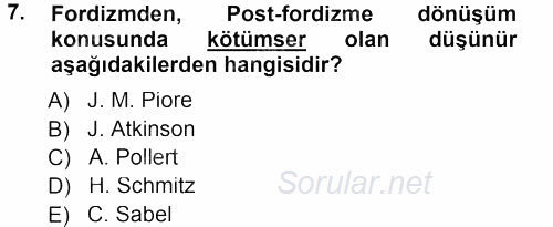 Ekonomi Sosyolojisi 2012 - 2013 Dönem Sonu Sınavı 7.Soru