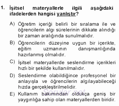 İng. Öğretmenliğinde Öğretim Teknolojileri Ve Materyal Tasarımı 2 2013 - 2014 Dönem Sonu Sınavı 1.Soru