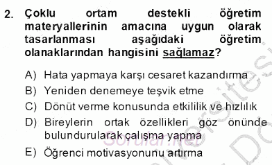 İng. Öğretmenliğinde Öğretim Teknolojileri Ve Materyal Tasarımı 2 2013 - 2014 Dönem Sonu Sınavı 2.Soru