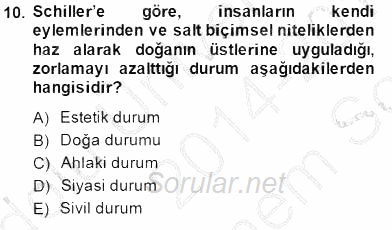 Estetik ve Sanat Felsefesi 2014 - 2015 Dönem Sonu Sınavı 10.Soru