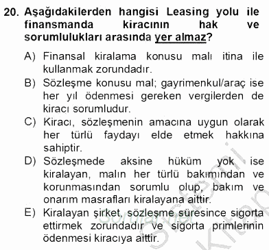 Dış Ticaret İşlemlerinin Muhasebeleştirilmesi 2013 - 2014 Dönem Sonu Sınavı 20.Soru