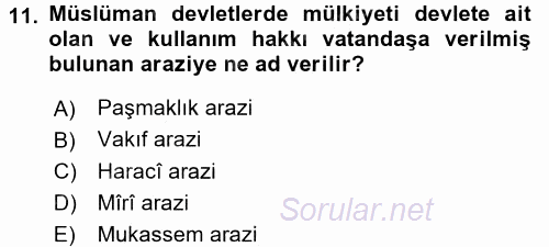 İslam Kurumları ve Medeniyeti 2016 - 2017 Dönem Sonu Sınavı 11.Soru
