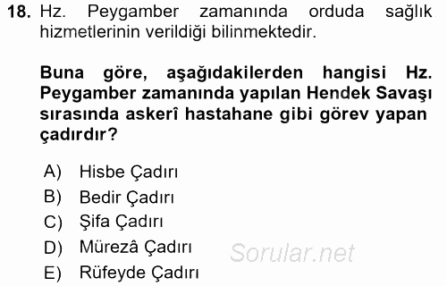 İslam Kurumları ve Medeniyeti 2016 - 2017 Dönem Sonu Sınavı 18.Soru