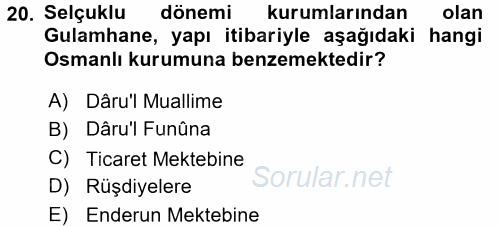 İslam Kurumları ve Medeniyeti 2016 - 2017 Dönem Sonu Sınavı 20.Soru