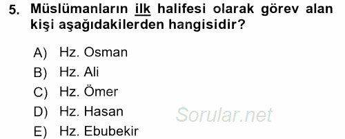 İslam Kurumları ve Medeniyeti 2016 - 2017 Dönem Sonu Sınavı 5.Soru