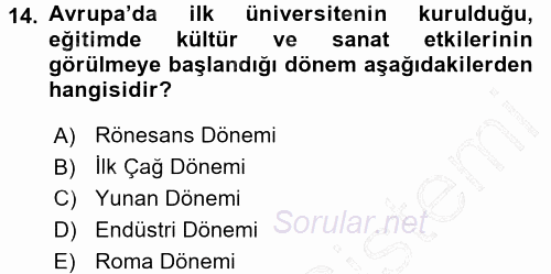 Eğitim Bilimine Giriş 2015 - 2016 Dönem Sonu Sınavı 14.Soru