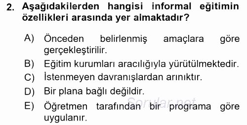 Eğitim Bilimine Giriş 2015 - 2016 Dönem Sonu Sınavı 2.Soru