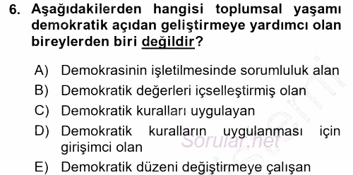 Eğitim Bilimine Giriş 2015 - 2016 Dönem Sonu Sınavı 6.Soru