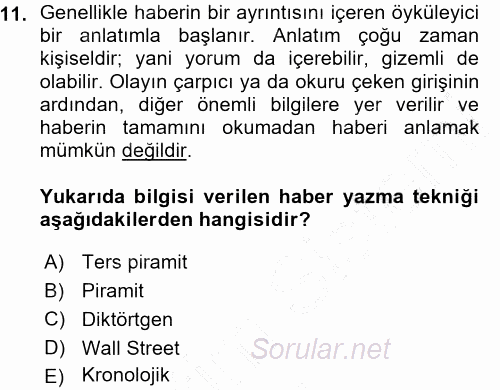 Haber Yazma Teknikleri 2015 - 2016 Ara Sınavı 11.Soru