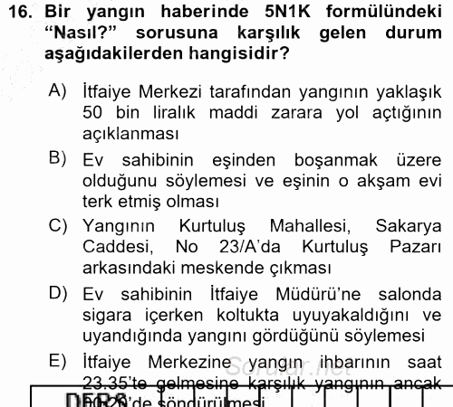 Haber Yazma Teknikleri 2015 - 2016 Ara Sınavı 16.Soru