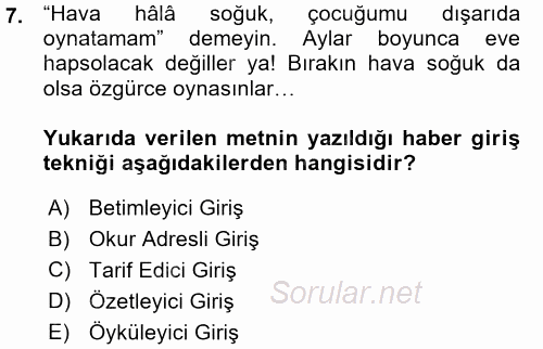 Haber Yazma Teknikleri 2015 - 2016 Ara Sınavı 7.Soru