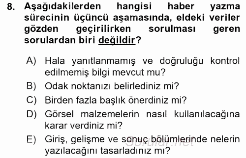 Haber Yazma Teknikleri 2015 - 2016 Ara Sınavı 8.Soru